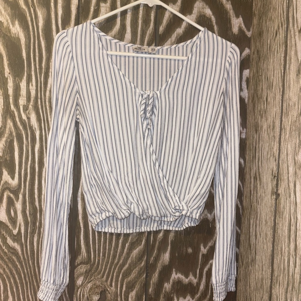 Hollister Blue and White Striped Blouse